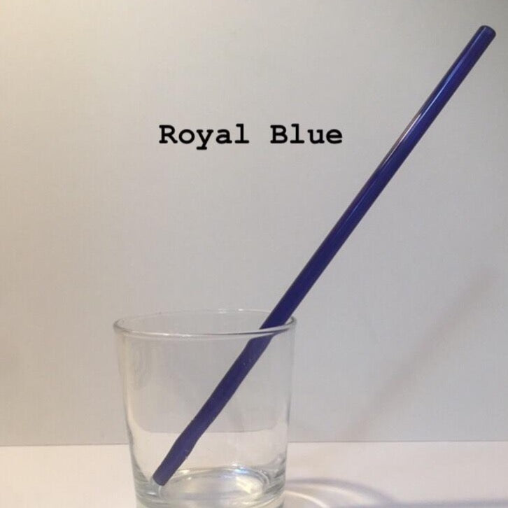 10-inch bent straw in Royal Blue, shown with clear drink cup