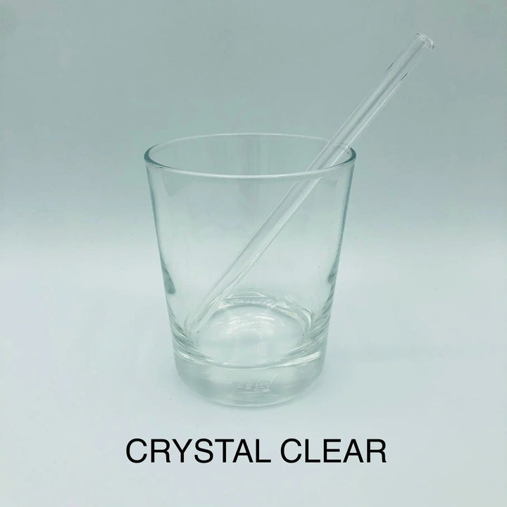 Crystal-clear 6-inch cocktail straw in clear glass cup