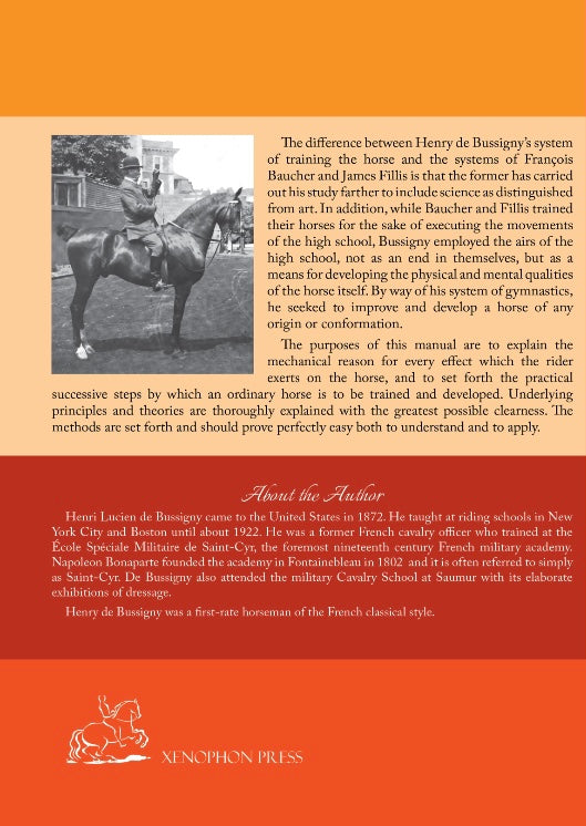 Equitation handbook book cover with horse riders and illustrated typography, Henry L. de Bussigny