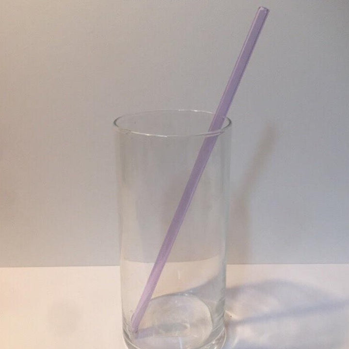Lavender reusable XL straight drinking straw in clear cup