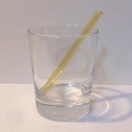 5-inch petite straw, yellow glass-style finish, angled in clear cup