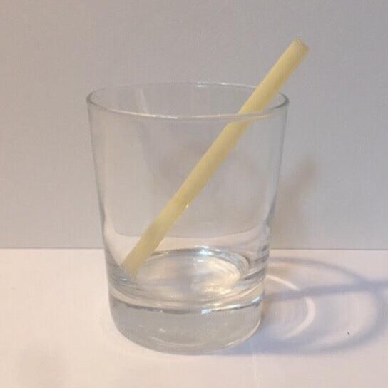 5-inch petite straw, pale yellow glass-style finish, angled in clear cup