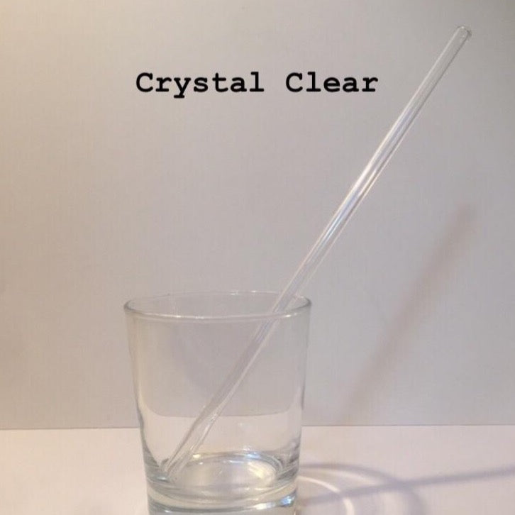 10-inch bent straw in crystal clear, shown with clear drink cup
