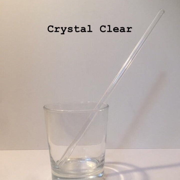 10-inch bent straw in crystal clear, shown with clear drink cup