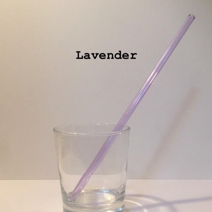 10-inch reusable straw in Lavender, shown diagonally in a clear drinking glass.