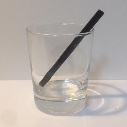 5-inch petite straw, black glass-style finish, angled in clear cup