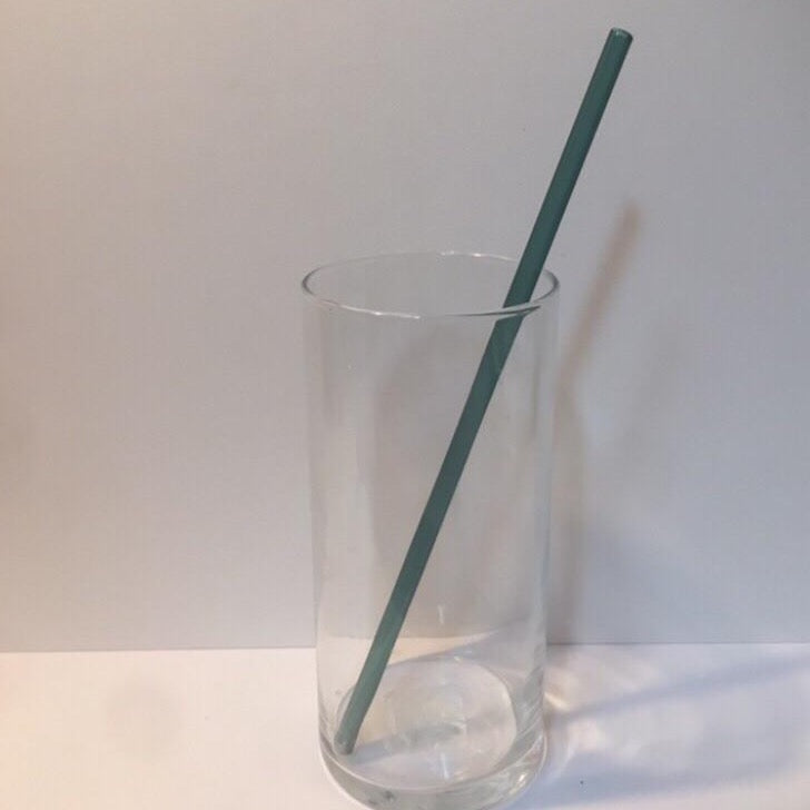 Surfside teal reusable XL straight drinking straw in clear cup
