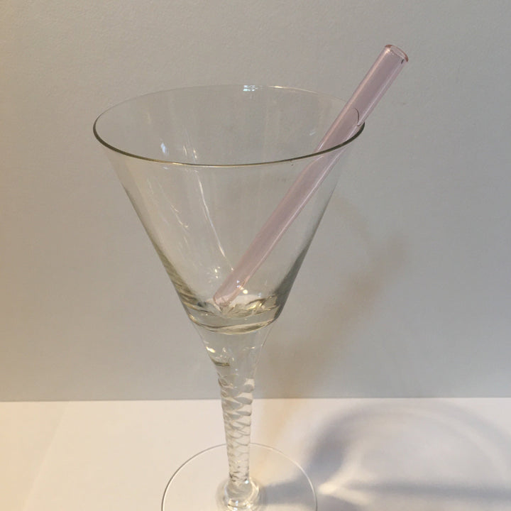 5-inch petite straw, light pink glass-style finish, angled in clear cup