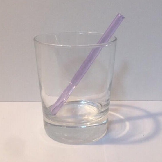5-inch petite straw, lavender glass-style finish, angled in clear cup