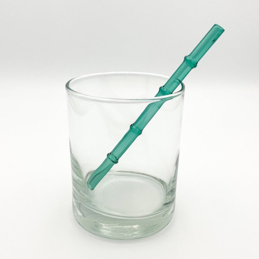 Bamboo-style drinking straw in teal green, ribbed segmented design