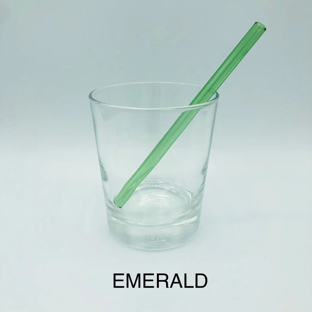 Emerald 6-inch cocktail straw in glass cup