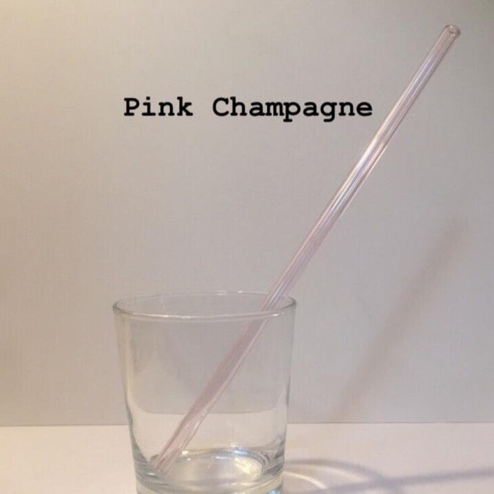 10-inch bent straw in Pink Champagne, shown with clear drink cup