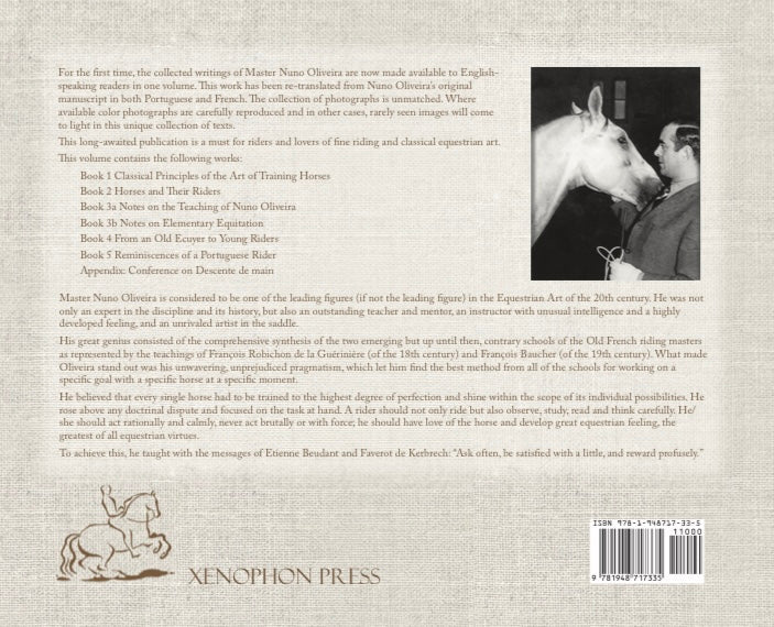 Back cover of equestrian art book with small horse photo and barcode.