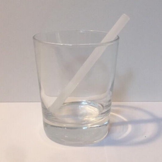 5-inch petite straw, clear white glass-style finish, angled in clear cup