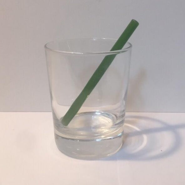 5-inch petite straw, dark green glass-style finish, angled in clear cup