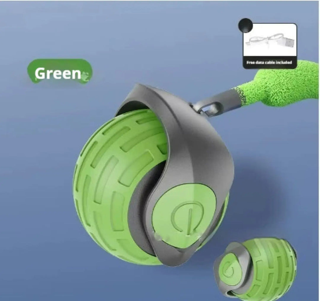 Green textured interactive cat toy ball with USB rechargeable motor base