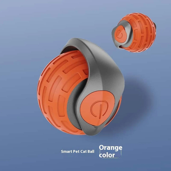 Smart electric cat toy ball with orange textured shell and gray base