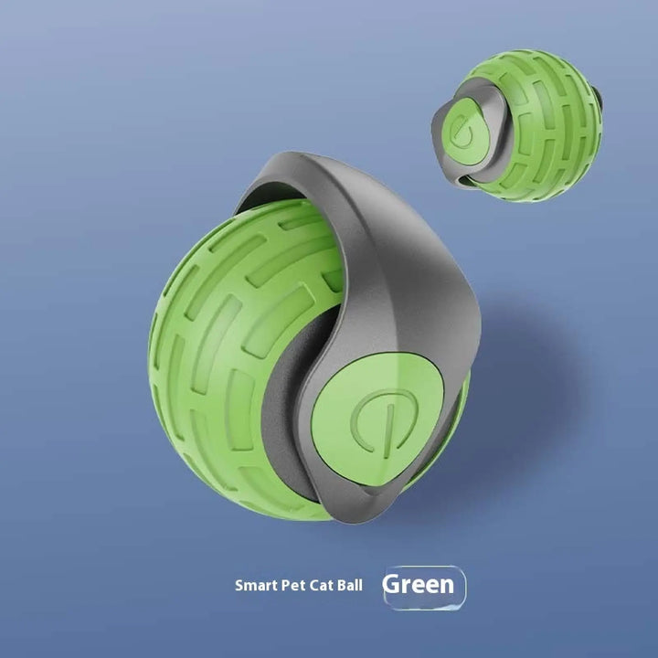 Smart electric cat toy ball in green with textured shell and gray base