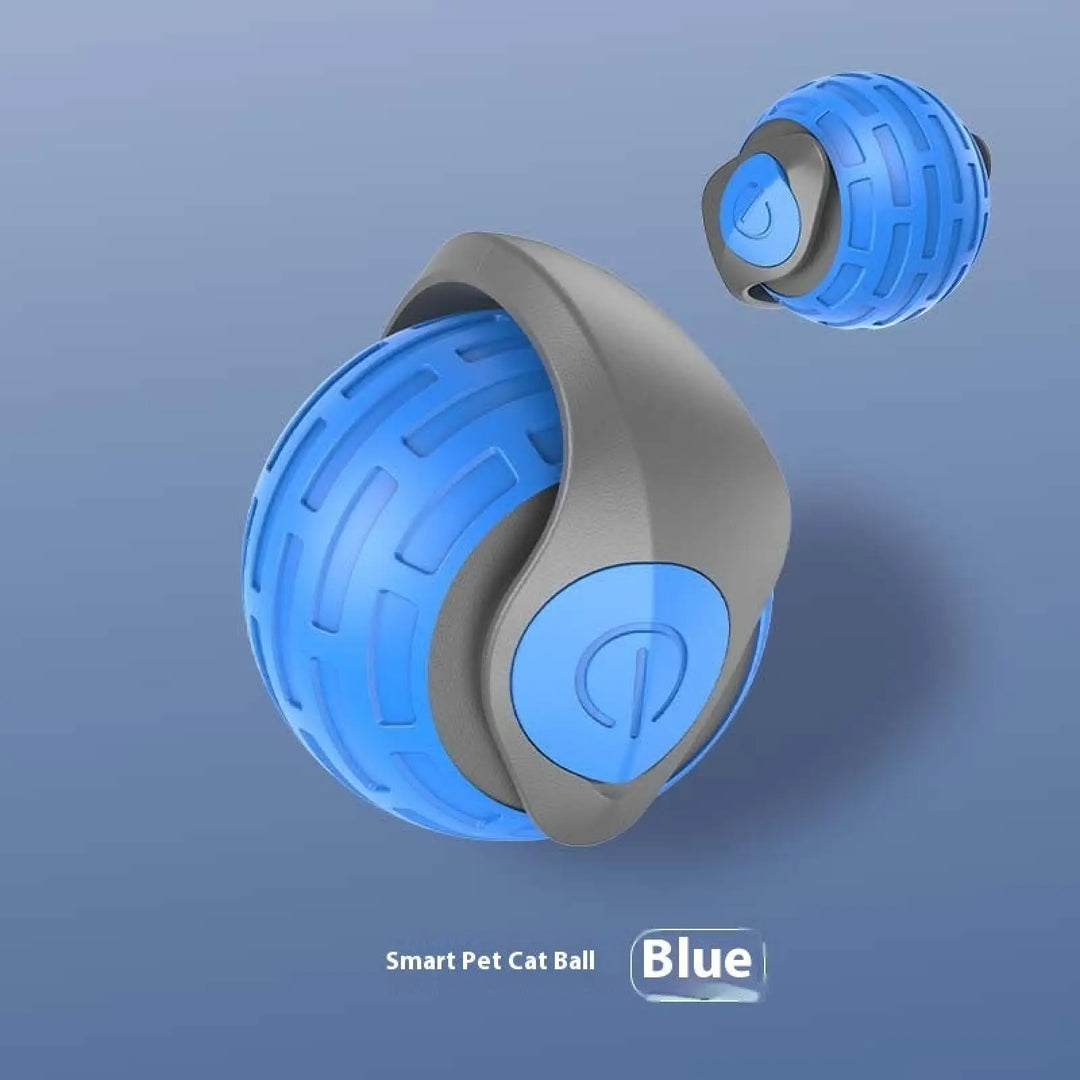 Smart electric cat toy ball in blue with textured shell and gray base