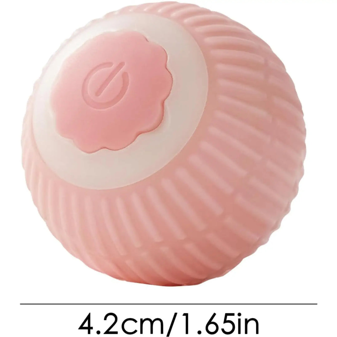 Pink and white silicone rolling cat ball toy with power button