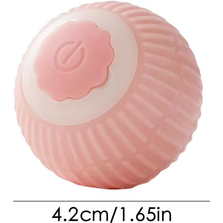 Pink and white silicone rolling cat ball toy with power button