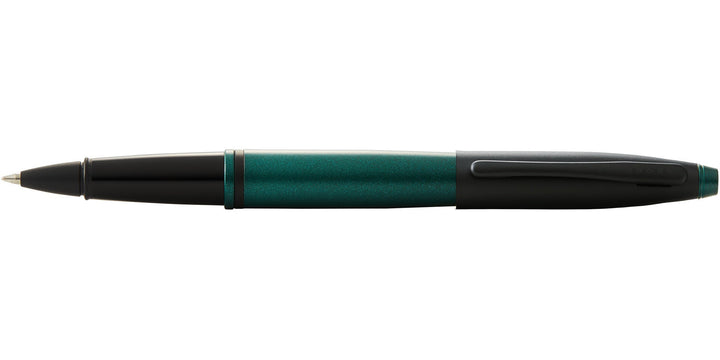 Matte green barrel with black grip band and rollerball nib