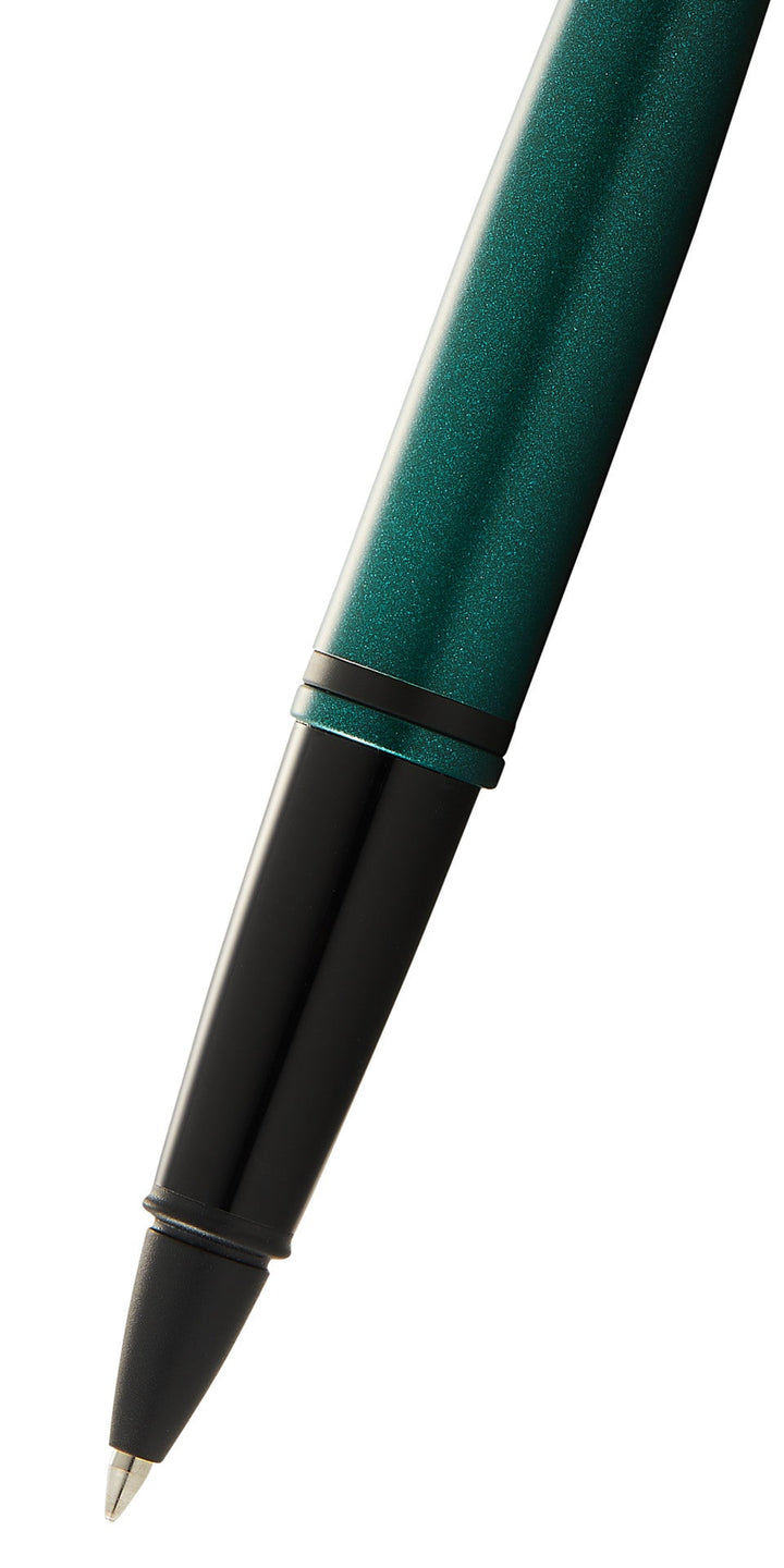 Calais™ matte green and black lacquer rollerball pen with pointed tip