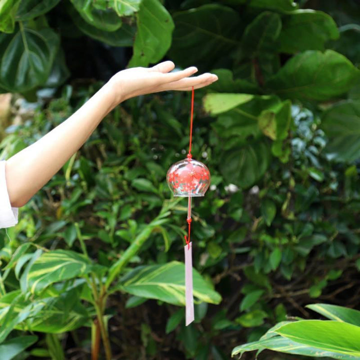 Japan Style Hand-paint Sakura Glass Wind Chimes Creative Gifts Painted Window & Door Hanging Bells Decorations Hanging Wind Chime Pendant Label Chimes Wind Bells Gift For Mom Home