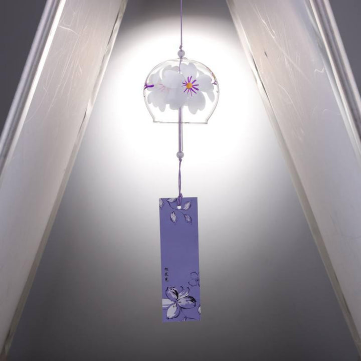 Japan Style Hand-paint Sakura Glass Wind Chimes Creative Gifts Painted Window & Door Hanging Bells Decorations Hanging Wind Chime Pendant Label Chimes Wind Bells Gift For Mom Home