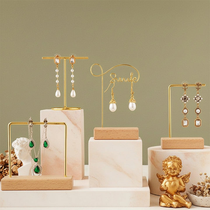 Jewelry Organizer Wooden Rack Bracelet Earring Holder Display Decoration Stand Earring Support Display Decoration Rack Small Jewelry Display Holder T-Shaped Iron Fashion Home Bracelet Pendant Jewelry Storage Shelf Stand for Woman Girls