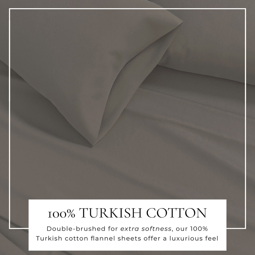 Grey double-brushed cotton flannel sheet fabric close-up