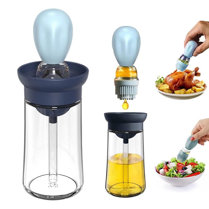 Glass Oil Bottle with Silicone Basting Brush Dispenser