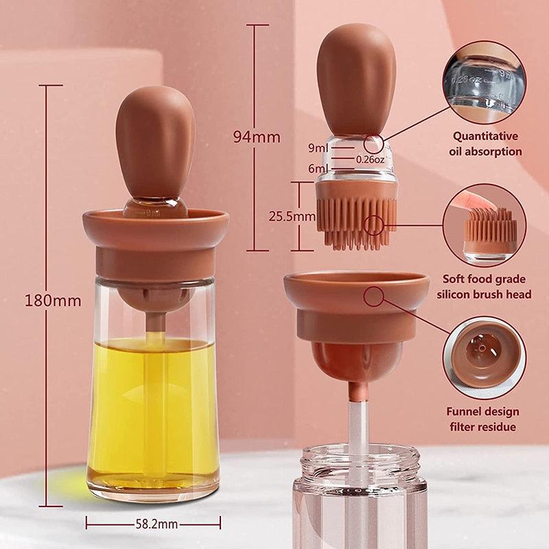 Glass Oil Bottle with Silicone Basting Brush Dispenser