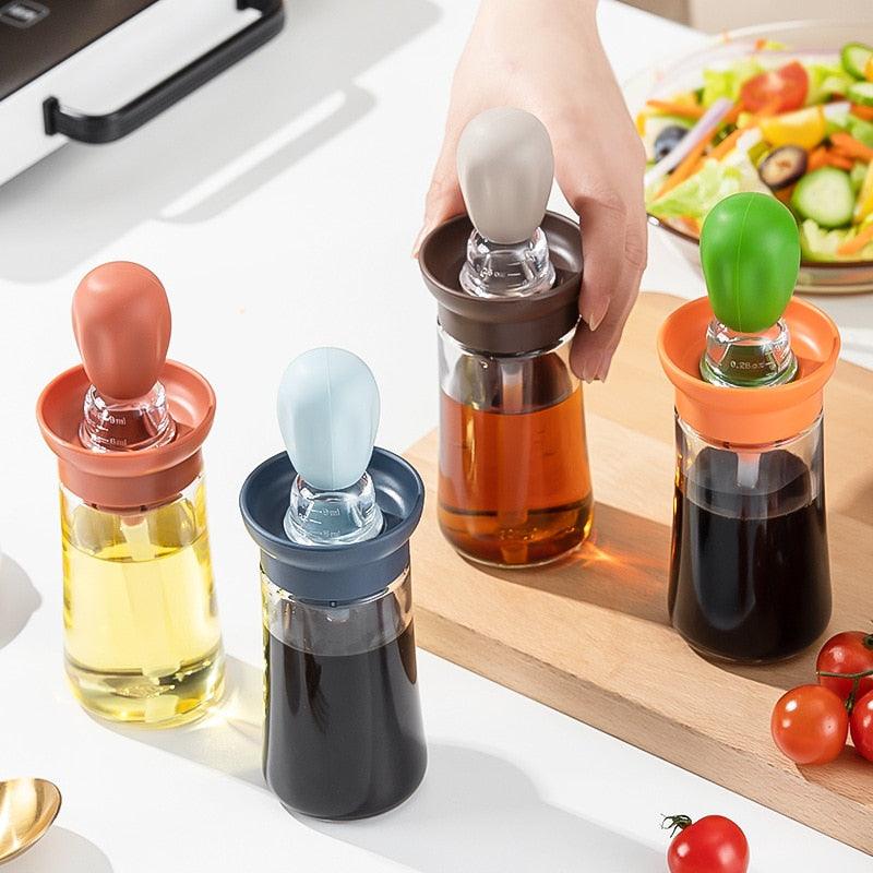 Glass Oil Bottle with Silicone Basting Brush Dispenser