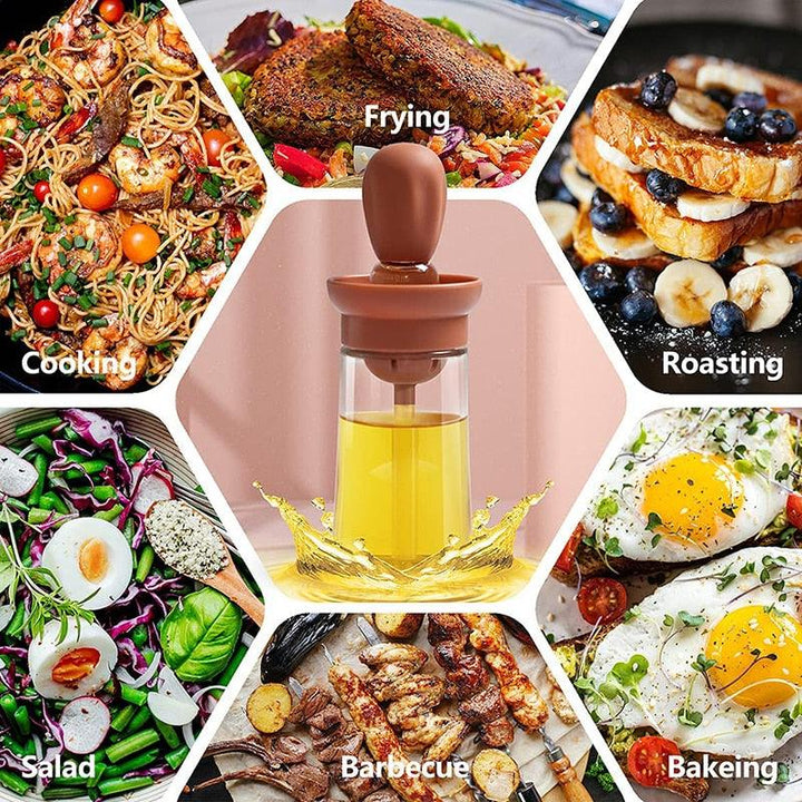 Glass Oil Bottle with Silicone Basting Brush Dispenser