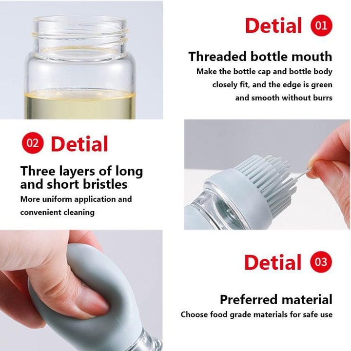 Glass Oil Bottle with Silicone Basting Brush Dispenser