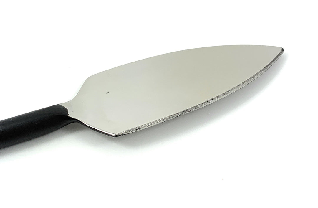 Cheese knife with stainless curved blade and black handle