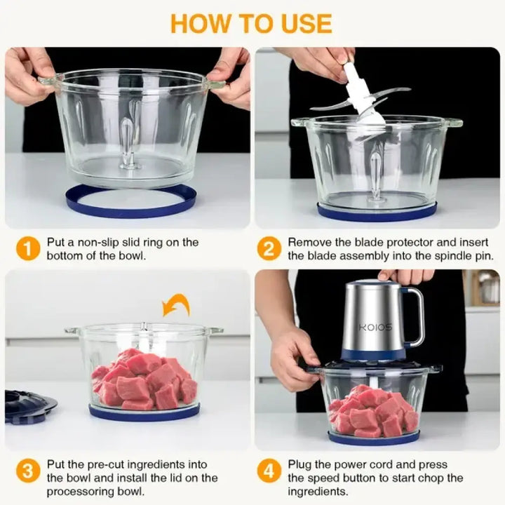 Koios 2l Electric Food Processor with Glass Bowl