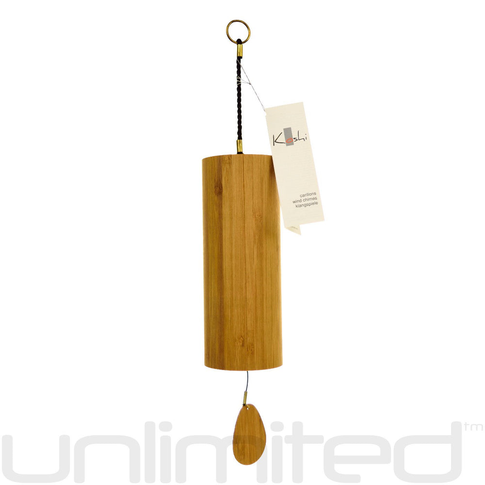 Single bamboo Koshi chime with hanging tube and small teardrop resonator, tag attached
