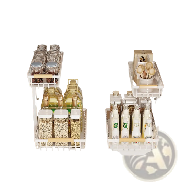 L-shaped Under Sink Organizer Adjustable Height White Metal