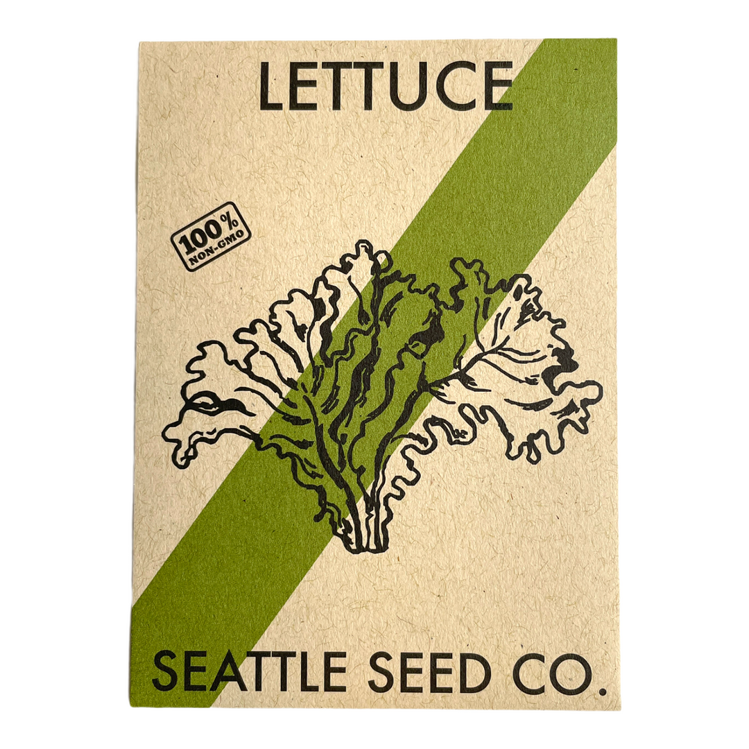 Lettuce seed packet labeled Seattle Seed Co. for mild mesclun mix