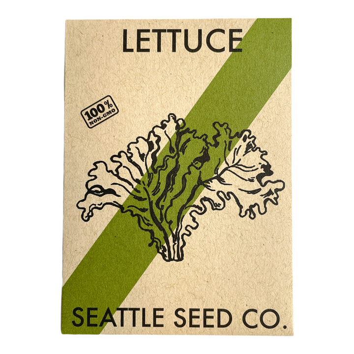 Lettuce seed packet labeled Seattle Seed Co. for mild mesclun mix