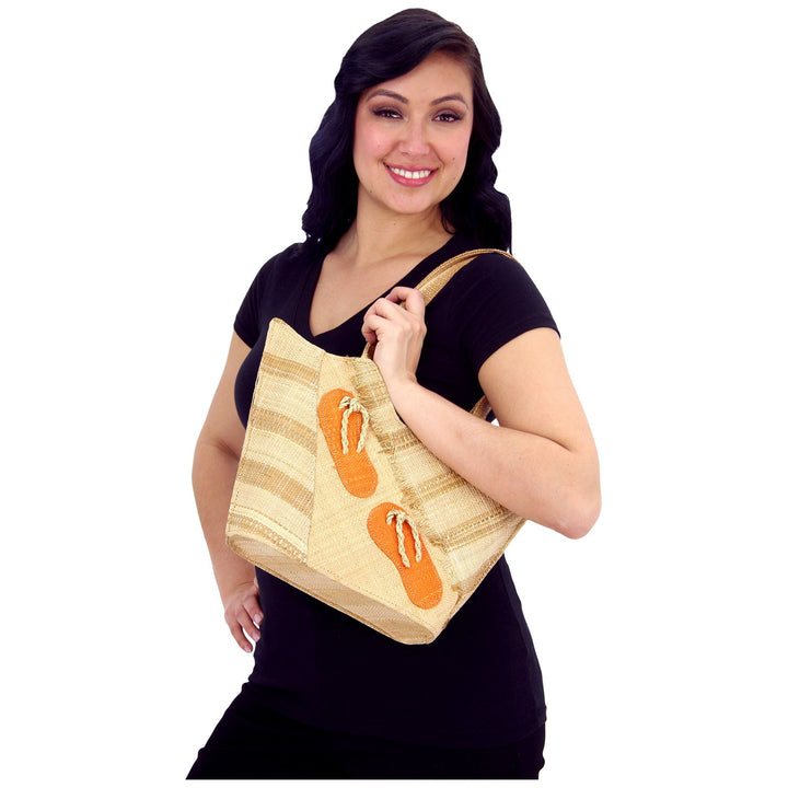 Linda raffia tote bag with orange flip-flop appliques