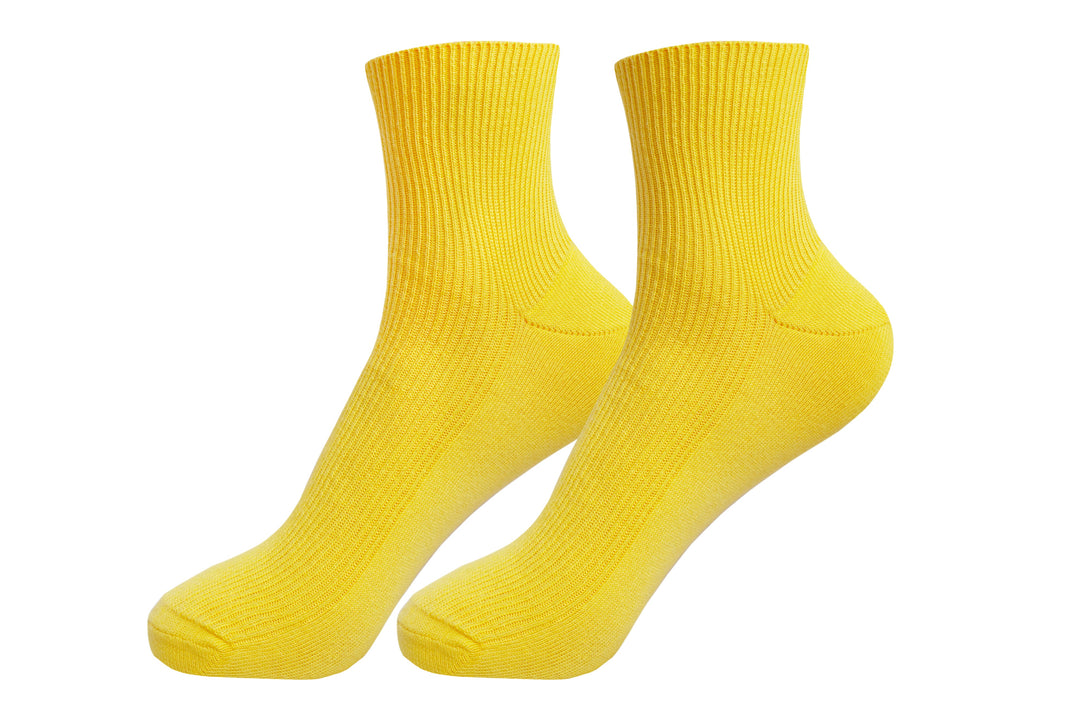 Men's organic cotton socks, bright yellow pair with ribbed knit