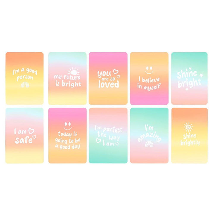 Set of affirmation cards with colorful gradient designs and uplifting messages
