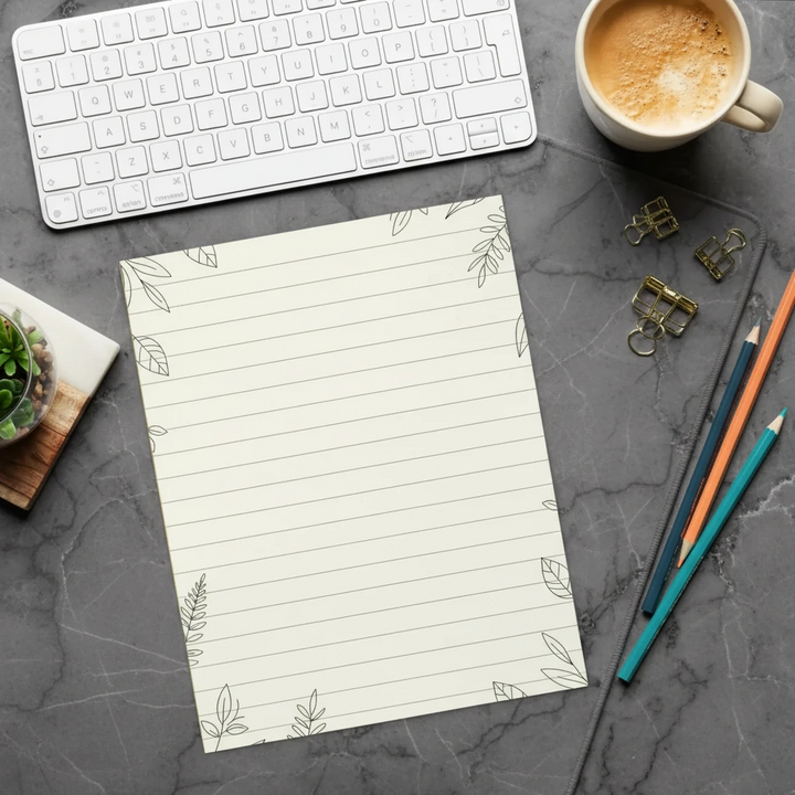 Minimalist Leaf Pattern Ruled Notepad Premium Paper Quality DipaliZ