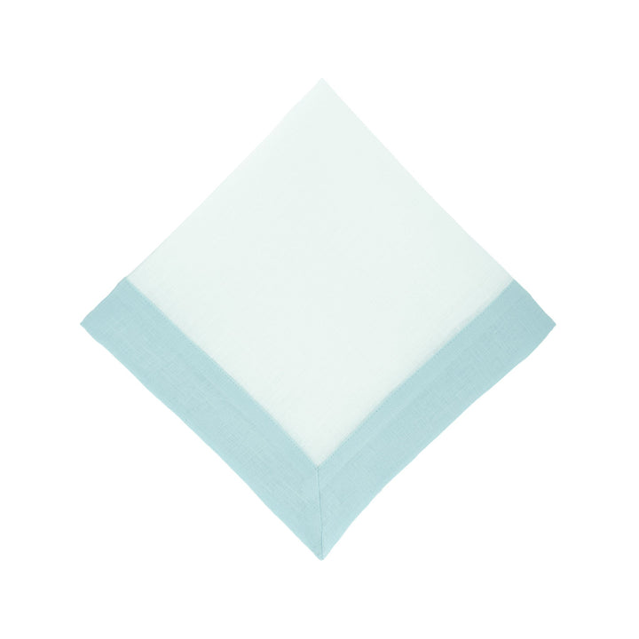 Mint linen napkin with light green border panel, square folded