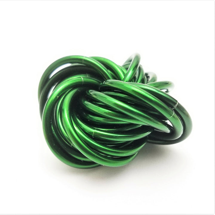 Green metallic stress fidget ball with coiled loop design