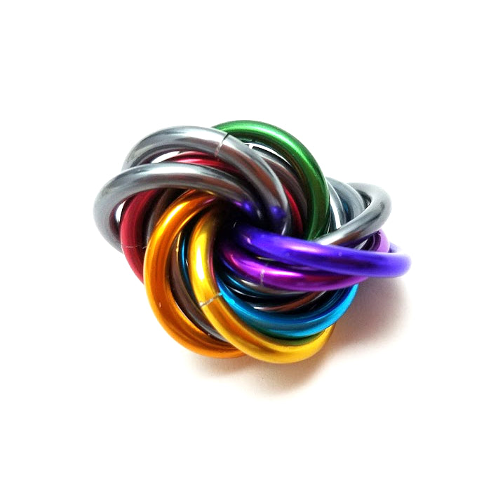Shiny multicolor fidget stress ball with iridescent metallic rainbow loops