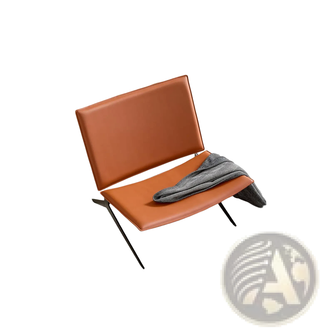Modern Accent Chair Orange Saddle Leather Seating